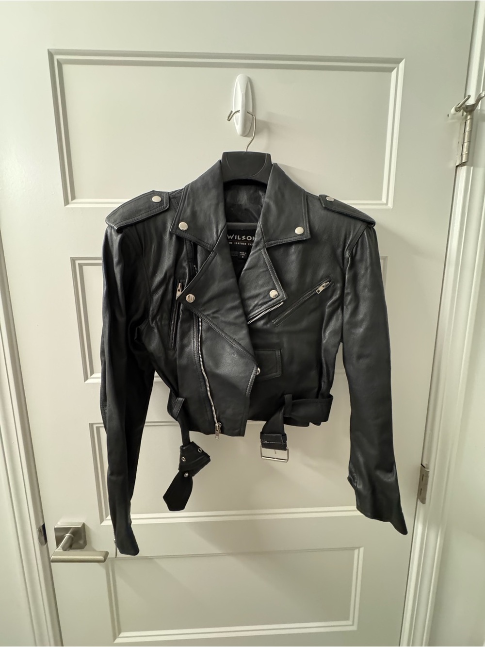 Vintage 90s Wilson Black Leather Biker Jacket with Belt